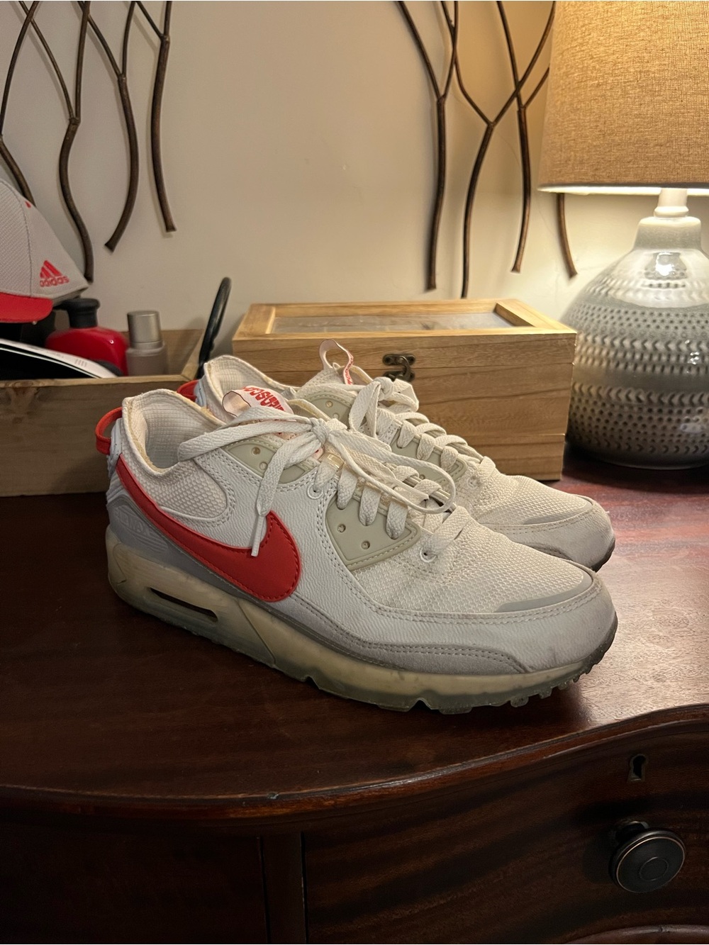 Nike Mens White AirMax Terrascape with Red Swoosh and Gray Accents